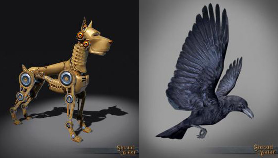 TT Shroud of the Avatar Brass Clockwork Dog and Founder's Raven Decoration Pets