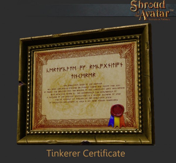 TT Shroud of the Avatar Tinkerers Certificate