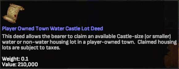 TT Shroud of the Avatar Player Owned Town Taxed Castle Water Lot Property Deed