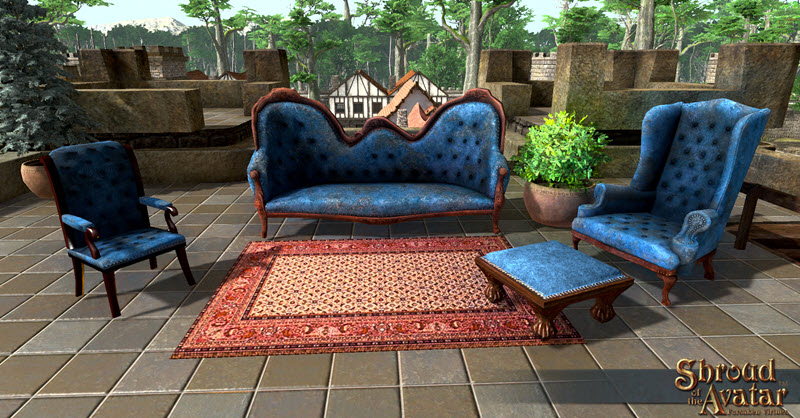 TT Shroud of the Avatar Vintage Blue Velvet with Nailheads Furniture Set