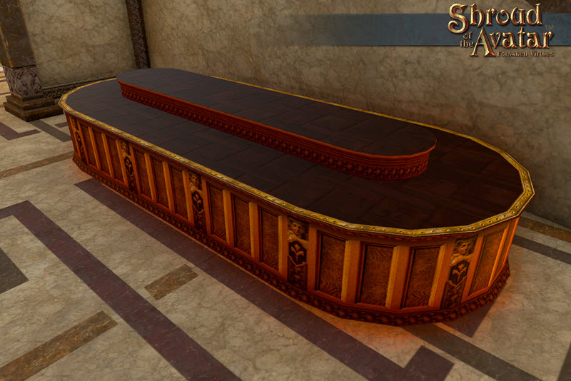 TT Shroud of the Avatar Ornate Wooden 2-Tier Oval Display Table